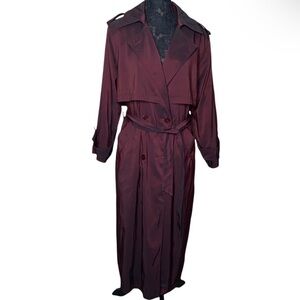 Forrani Elegant Burgundy Shimmer Trench Coat Size Large